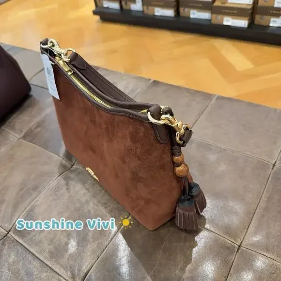 NWT COACH Laurel Shoulder Bag Tassels CCC75 Vintage Brown/Maple Suede Leather - Picture 4 of 7